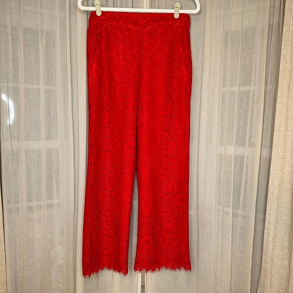 J Crew Red Peyton Lace Cropped Pant